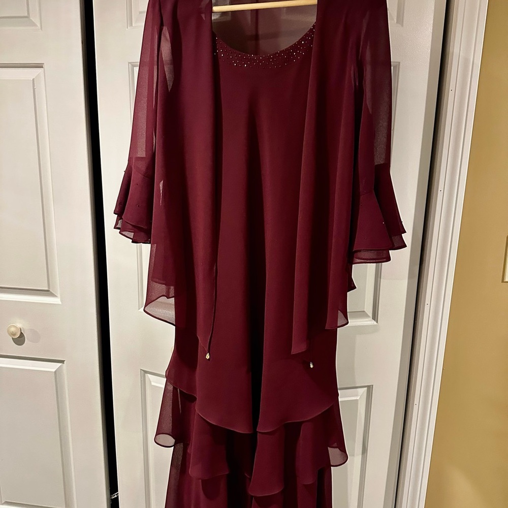 Obsessions Couture Burgundy Layered Long Sleeve Dress